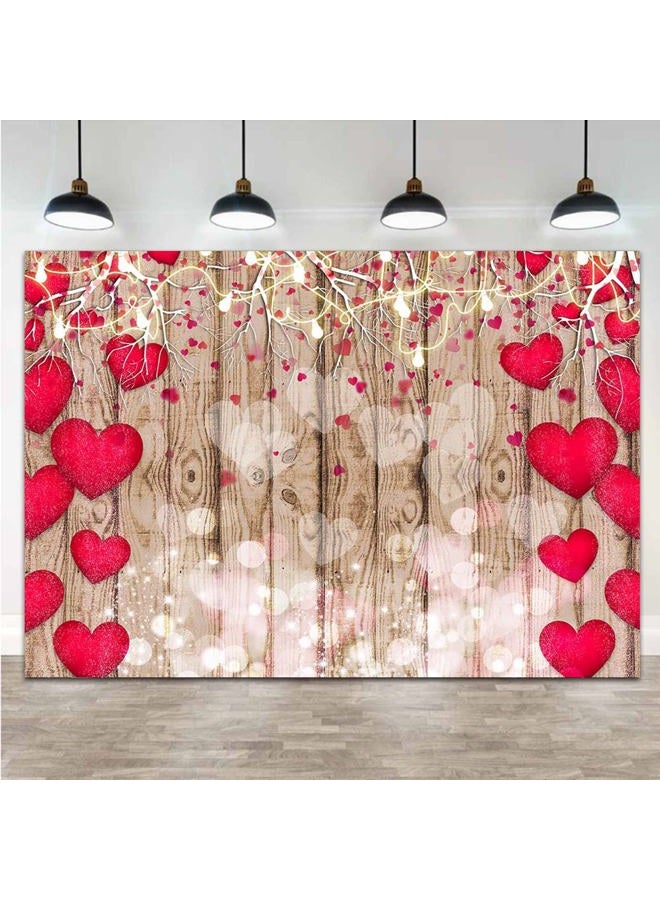 Qian Red Love Heart Valentine's Day Vintage Rustic Wood Theme Photography Backdrops 7x5ft Mother's Day Wedding Bridal Shower Wedding Anniversary Party Girl Birthday Photo Background Supplies Vinyl - Image 3