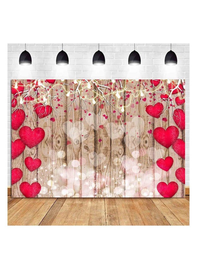 Qian Red Love Heart Valentine's Day Vintage Rustic Wood Theme Photography Backdrops 7x5ft Mother's Day Wedding Bridal Shower Wedding Anniversary Party Girl Birthday Photo Background Supplies Vinyl - Image 1