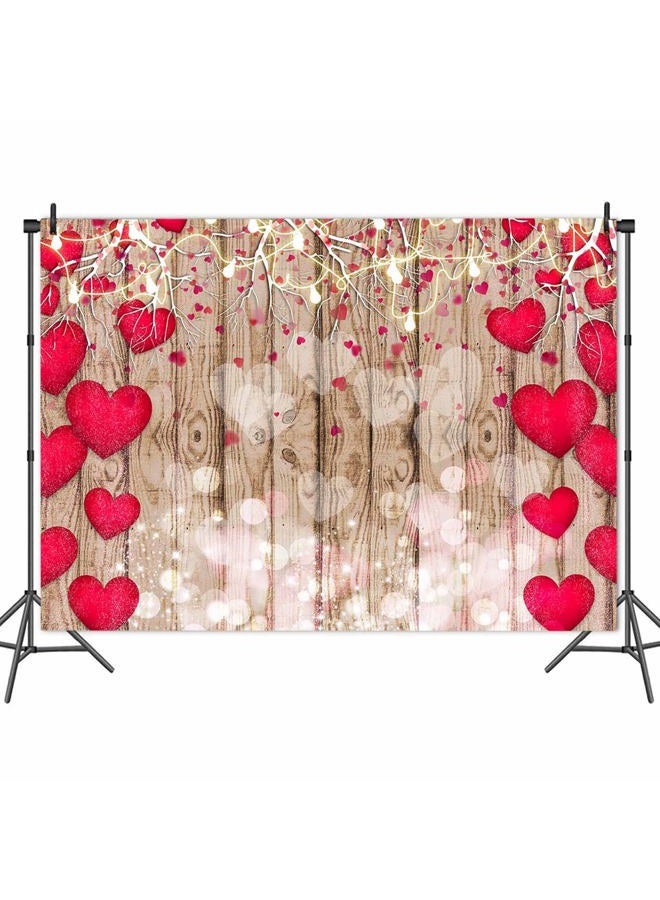 Qian Red Love Heart Valentine's Day Vintage Rustic Wood Theme Photography Backdrops 7x5ft Mother's Day Wedding Bridal Shower Wedding Anniversary Party Girl Birthday Photo Background Supplies Vinyl - Image 4