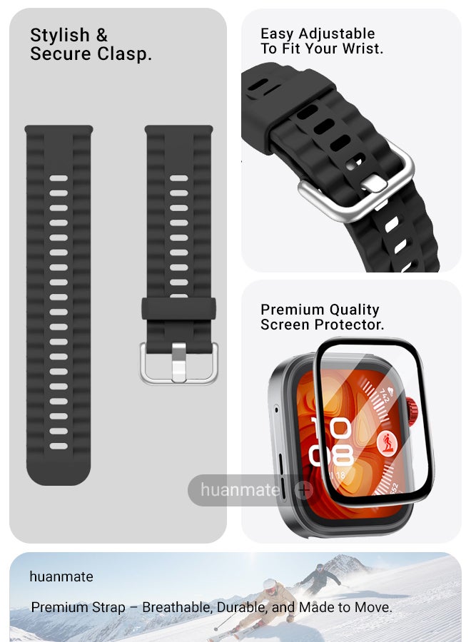 huanmate 2 In 1 Huawei Watch Fit 4 Pro Smartwatch Soft Silicone Replacement Strap + Premium Screen Protector – High Quality, Stylish, Lightweight & Durable Strap and Clear, Safe, Smudge-Resistant Screen Shield  - Image 5
