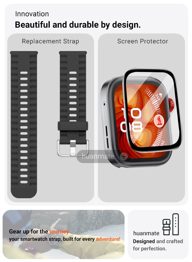 huanmate 2 In 1 Huawei Watch Fit 4 Pro Smartwatch Soft Silicone Replacement Strap + Premium Screen Protector – High Quality, Stylish, Lightweight & Durable Strap and Clear, Safe, Smudge-Resistant Screen Shield  - Image 2