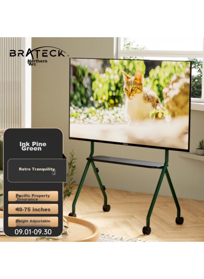 Brateck حامل تلفاز براتيك بيهو، حامل تلفاز متحرك، حامل أرضي، حامل تلفاز متحرك 65، عربة تلفاز، شاومي هايسنس FS350 أخضر - Image 1