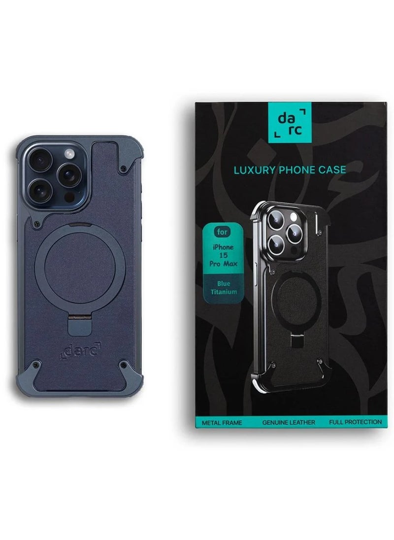 darc Leather Case for iPhone 15 Pro Blue Titanium  - Image 2