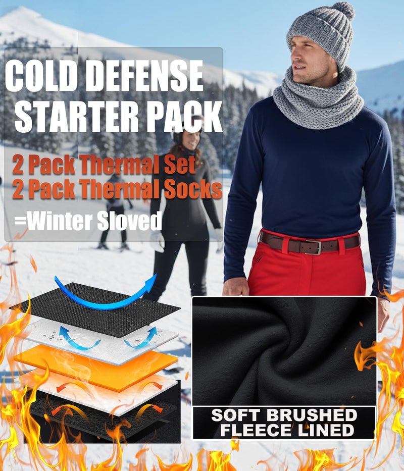 Raxilon 2 Pack Thermal Underwear Long Johns for Men Fleece Lined Base Layer Tops and Bottoms Set Cold Weather Clothing Gear Winter Gift - Image 3