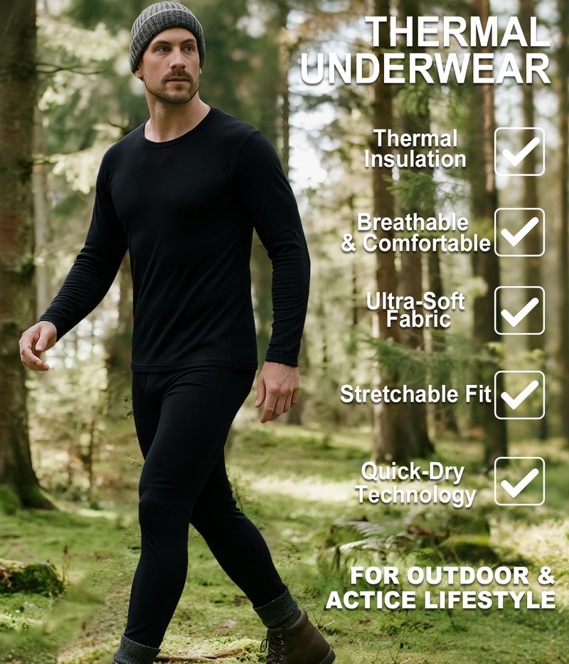 Raxilon 2 Pack Thermal Underwear Long Johns for Men Fleece Lined Base Layer Tops and Bottoms Set Cold Weather Clothing Gear Winter Gift - Image 2