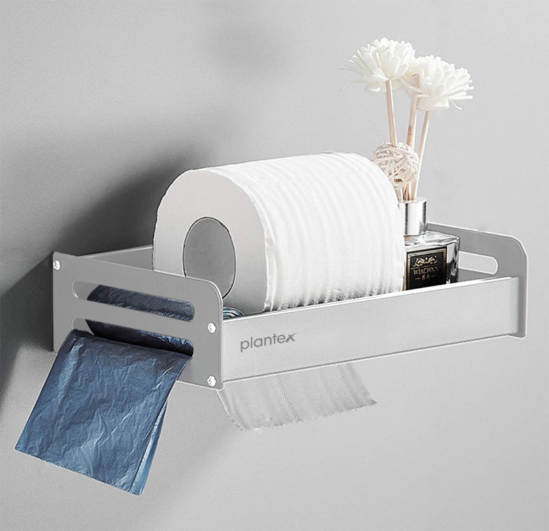 Plantex Aluminum Toilet Paper Holder for Bathroom/Toilet Roll Holder/Toilet Tissue Holder with Mini Shelf Rack Stand/Bathroom Accessories/Anti Rust(Chrome) - Image 5