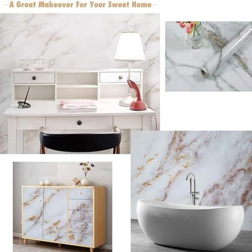 wall love Marble OilProof & Waterproof self-Adhesive Sheet Stickers Big Countertop Cabinet Furniture puja Room Kitchen,Home Sticker Wallpaper 60 x 200cm (White Gold Wallpaper) - Image 3