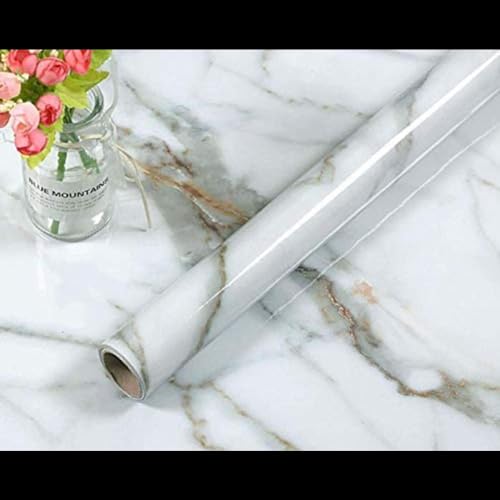 wall love Marble OilProof & Waterproof self-Adhesive Sheet Stickers Big Countertop Cabinet Furniture puja Room Kitchen,Home Sticker Wallpaper 60 x 200cm (White Gold Wallpaper) - Image 1