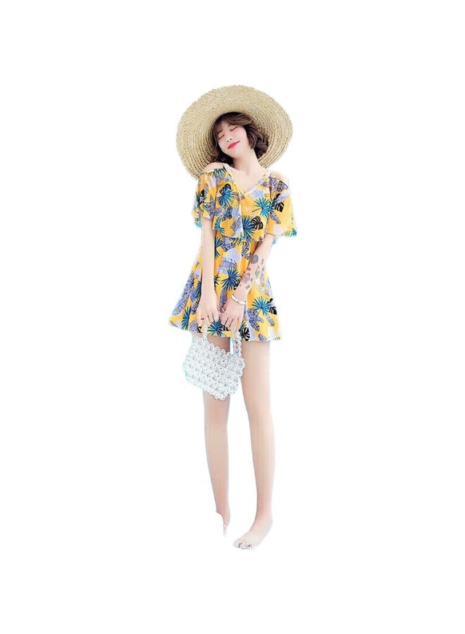 Skin-friendly Sun Protection Swimsuit For Women, Conservative And Tummy-Covering, Slimming, Plus Size, Korean Style, Two-Piece Skirted Swimwear For Hot Springs - Image 3