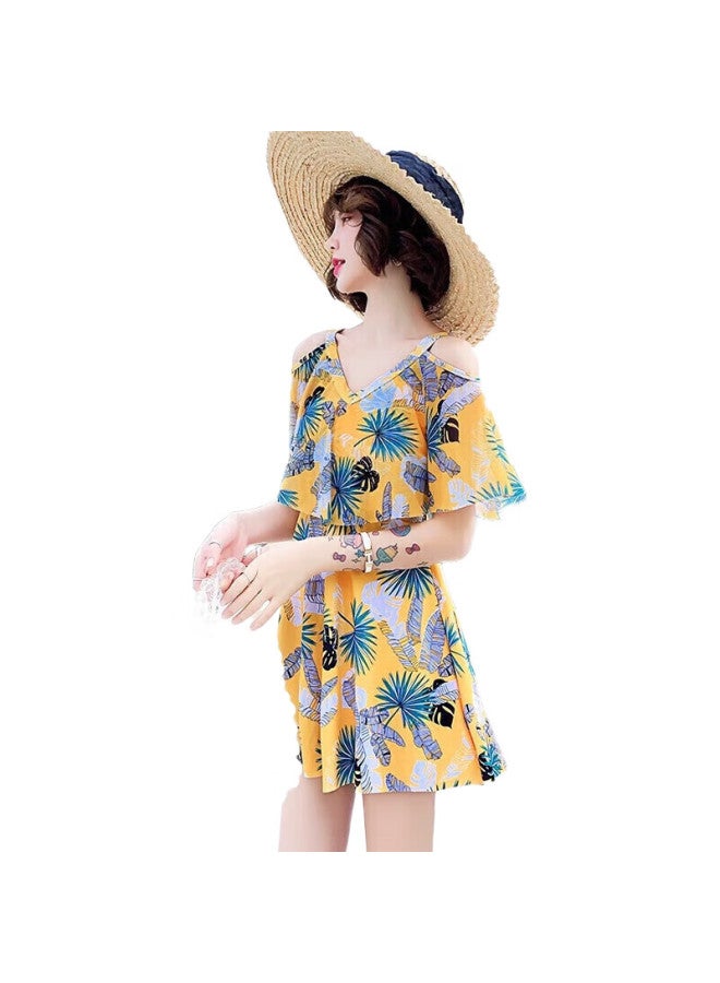 Skin-friendly Sun Protection Swimsuit For Women, Conservative And Tummy-Covering, Slimming, Plus Size, Korean Style, Two-Piece Skirted Swimwear For Hot Springs - Image 1