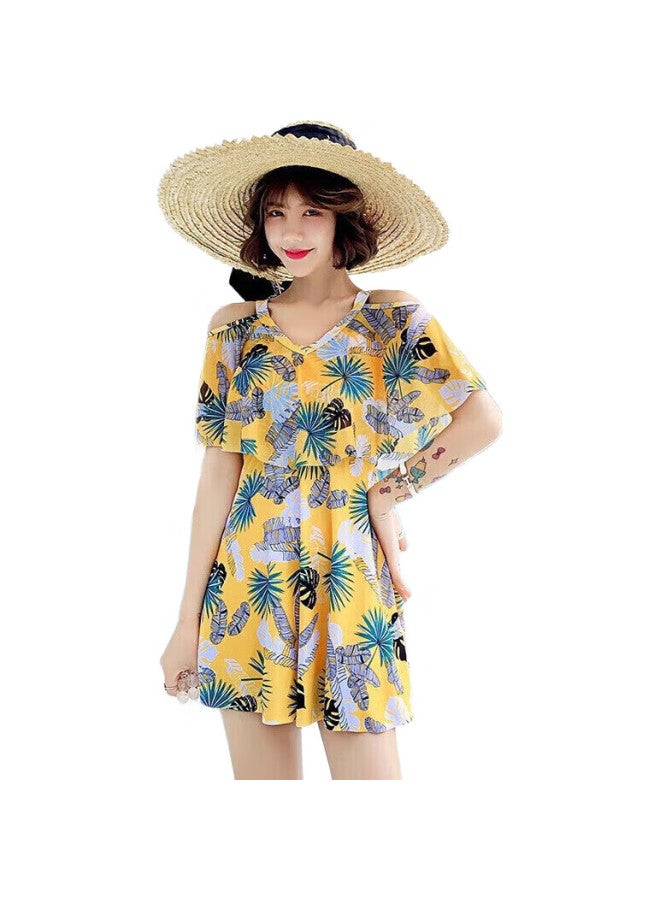 Skin-friendly Sun Protection Swimsuit For Women, Conservative And Tummy-Covering, Slimming, Plus Size, Korean Style, Two-Piece Skirted Swimwear For Hot Springs - Image 2