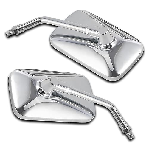 DREAMIZER 10MM Chrome Motorcycle Mirror Universal Rectangle Motorcycle Rear View Mirrors Compatible for Shadow Magna 750 Spirit 1100 Vulcan VN 500 800 1500 1600 SV650S Scooter Street Bike