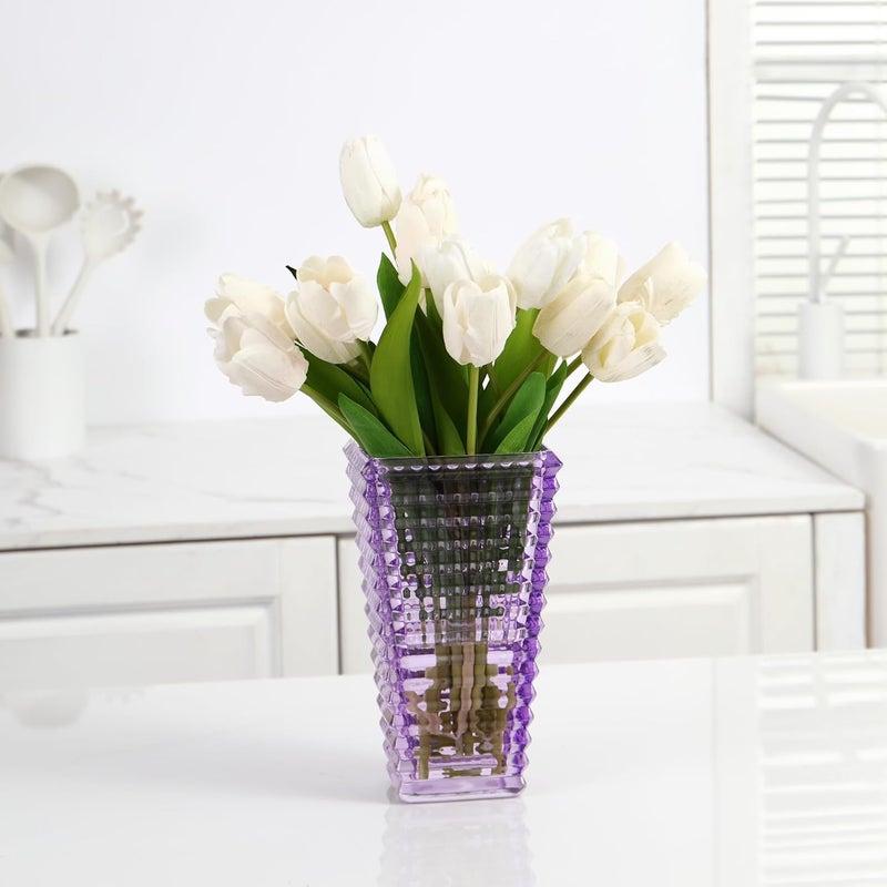 mcmcncuiu Crystal Vase, Large Crystal Vases for Flowers, Purple Large Flower Vase, Modern Glass Vases for Living Room, Bedroom, Kitchen, Dining Table, Mantle, Wedding, 9 Inches - Image 4