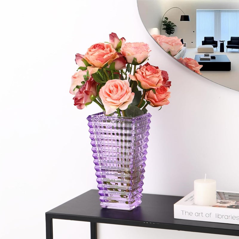mcmcncuiu Crystal Vase, Large Crystal Vases for Flowers, Purple Large Flower Vase, Modern Glass Vases for Living Room, Bedroom, Kitchen, Dining Table, Mantle, Wedding, 9 Inches - Image 2