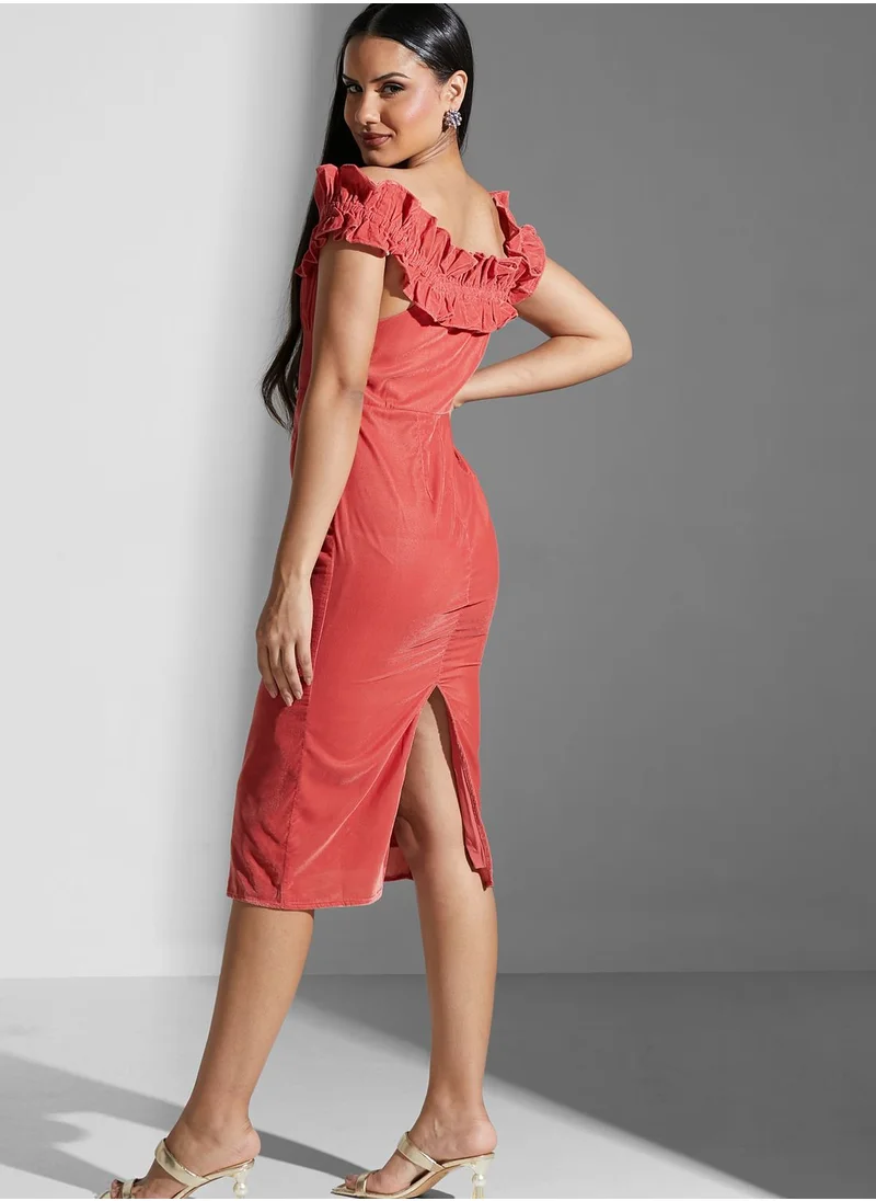 Hope & Ivy Bardot Ruffle Detail Dress