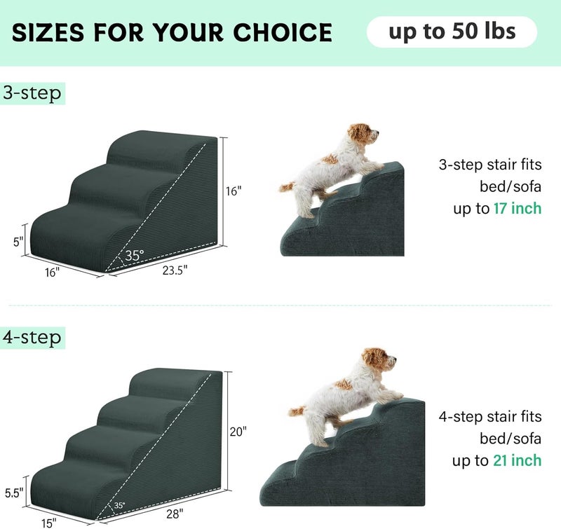 Mesa Lemon Dog Stairs Steps for High Bed, 3 Steps Pet Steps for Small Dogs Non-Slip Removable Washable Cover Ramp for Indoor Outdoor Car Couch Sofa, Dark Gray - Image 4