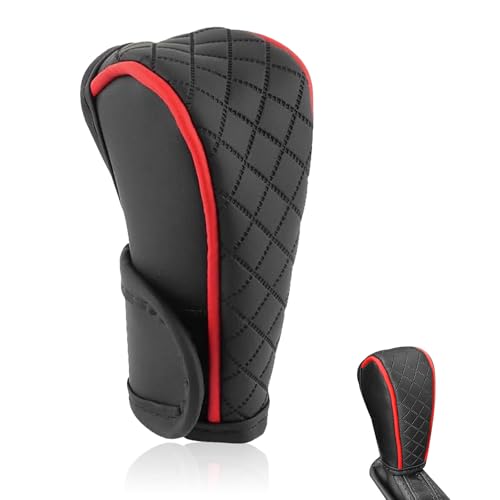Ferianl Car Gear Shift Cover Leather Shift Knob Cover Waterproof AntiSlip Gear Shifter Protector Car Decoration Accessories Universal for Auto SUV BlackRed - Image 1