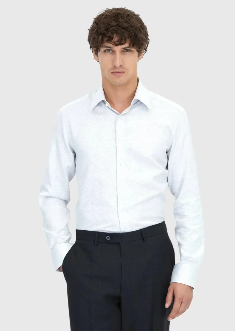 رامسي قميص قطني كلاسيكي 100%، بنقشة رمادية فاتحة، بقصة عادية.