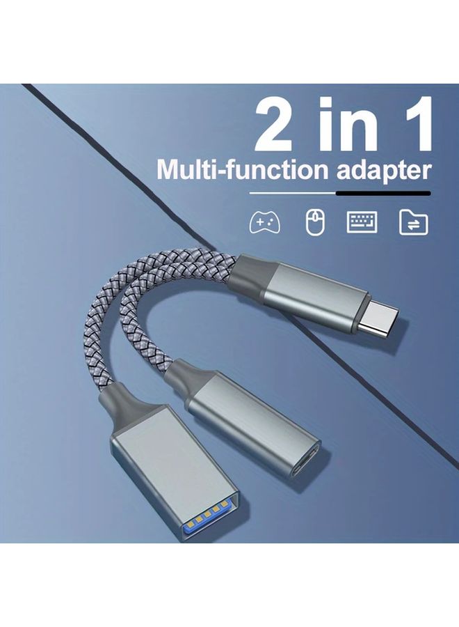 Type C 2 In 1 Black OTG USB 3 1 Female Adapter Splitter PD Fast Charger Cable - Image 1
