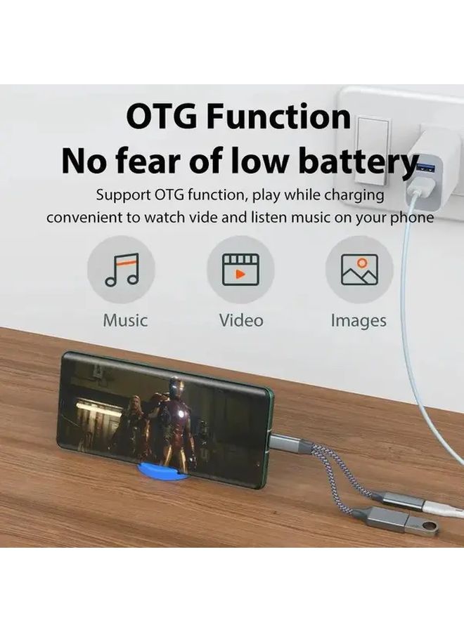 Type C 2 In 1 Black OTG USB 3 1 Female Adapter Splitter PD Fast Charger Cable - Image 3