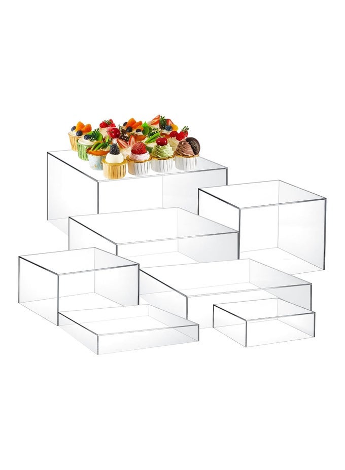 7 PCS ACRYLIC DISPLAY BOX ACRYLIC CUBE 5 SIDED ACRYLIC BOX WITH HOLLOW BOTTOM FOOD RISERS FOR BUFFET TABLE NESTING ACRYLIC STANDS FOR DISPLAY STORAGE, SQUARE, 7 SIZE (CLEAR)