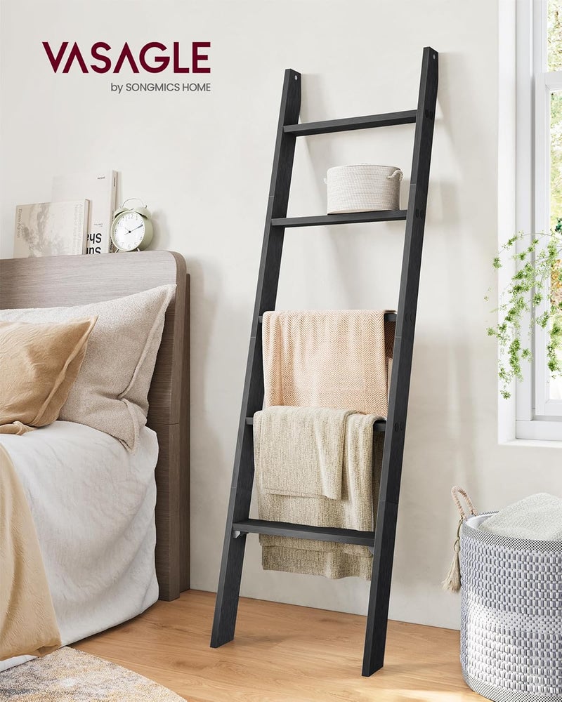 VASAGLE Blanket Ladder Decorative Farmhouse for The Living Room, 5-Tier Ladder Shelf, Ladder Rack for Storage and Decor, Ebony Black - Image 2
