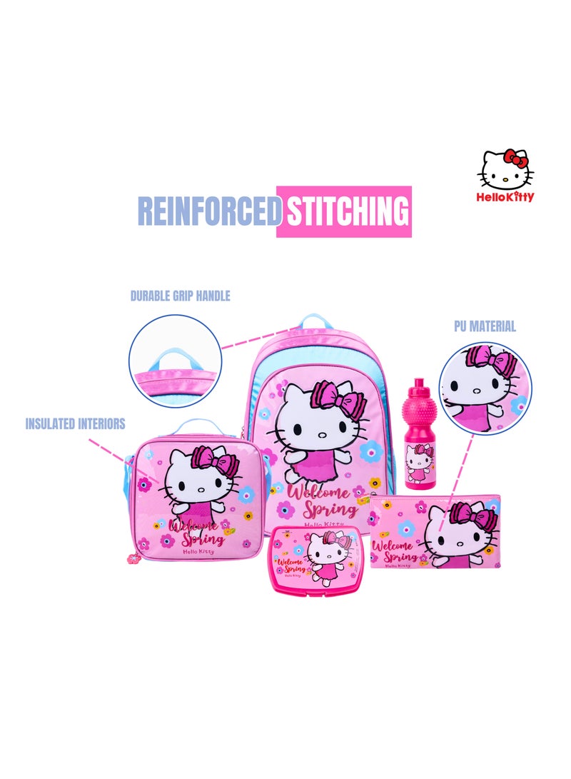 Sanrio Hello Kitty Welcom Spring 5In1 Backpack Set 16" I Backpack I Lunch Bag I Water Bottle I Pencil Case I Lunch Box I Packaging - Image 4