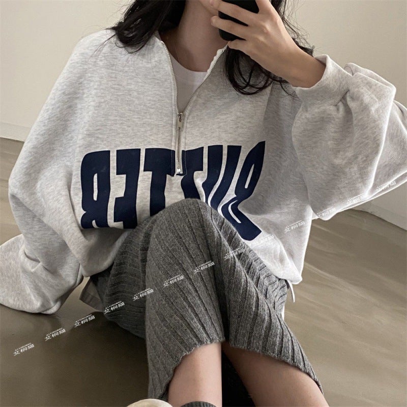 2024 Womens Casual Baseball Hoodie Zip Jacket Autumn 524 gray sweater