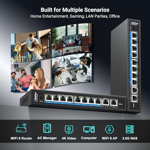 GigaPlus 10 Ports 10Gb Unmanaged Ethernet Switch with 8*2.5G Base-T Ports, 2*10G RJ45 Ports. 80Gbps Switching Capacity, GiGaPlus 10Gbps Network Switch for 2.5G/10Gbps NAS/PC, WiFi6 Router, Wireless AP - Image 4