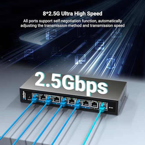 GigaPlus 10 Ports 10Gb Unmanaged Ethernet Switch with 8*2.5G Base-T Ports, 2*10G RJ45 Ports. 80Gbps Switching Capacity, GiGaPlus 10Gbps Network Switch for 2.5G/10Gbps NAS/PC, WiFi6 Router, Wireless AP - Image 5