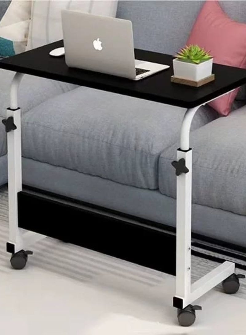 SHEE ONE Adjustable Rolling Laptop Table (65–87 cm) | Study Desk, Overbed Meal Table, and Sofa-Side Workstation | Modern Design with Locking Wheels | Sizes: 60×85 cm & 40×60 cm | Black Color - Image 1