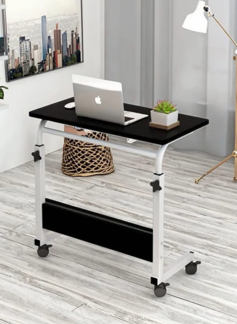 SHEE ONE Adjustable Rolling Laptop Table (65–87 cm) | Study Desk, Overbed Meal Table, and Sofa-Side Workstation | Modern Design with Locking Wheels | Sizes: 60×85 cm & 40×60 cm | Black Color - Image 4