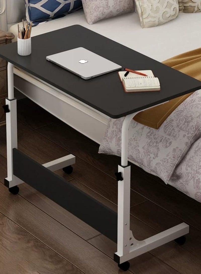 SHEE ONE Adjustable Rolling Laptop Table (65–87 cm) | Study Desk, Overbed Meal Table, and Sofa-Side Workstation | Modern Design with Locking Wheels | Sizes: 60×85 cm & 40×60 cm | Black Color - Image 3
