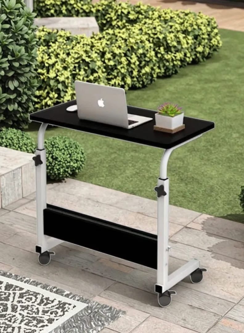 SHEE ONE Adjustable Rolling Laptop Table (65–87 cm) | Study Desk, Overbed Meal Table, and Sofa-Side Workstation | Modern Design with Locking Wheels | Sizes: 60×85 cm & 40×60 cm | Black Color - Image 5