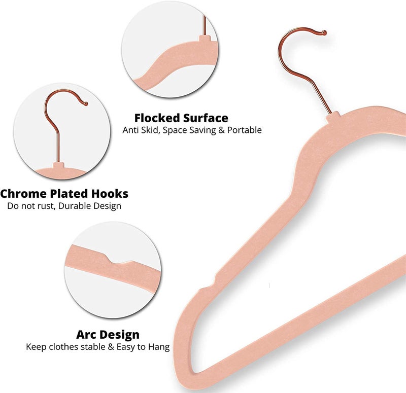 Ash  Roh Ash & Roh Velvet Hanger Swivel Rose Gold Hooks, Stronger Than Standard Velvet Hangers Space Saving Velvet Hanger (Peach, Pack of - 40) - Image 2