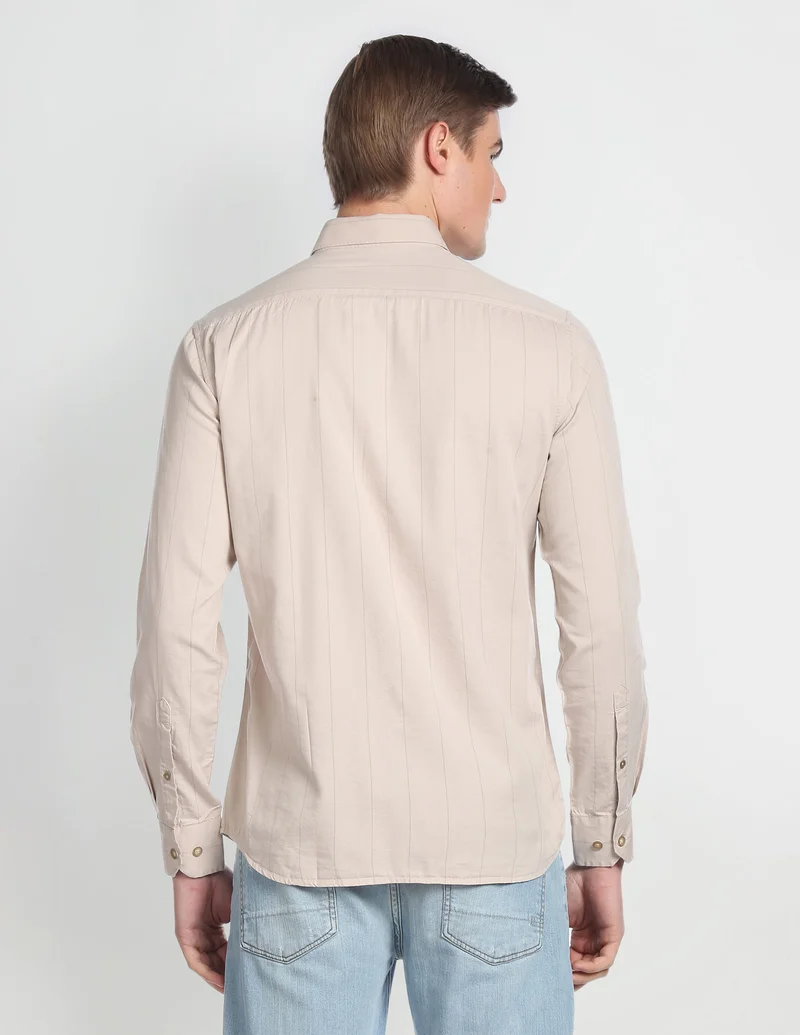 Arrow Beige Manhattan Slim Fit Twill Shirt for Men | Best Price UAE