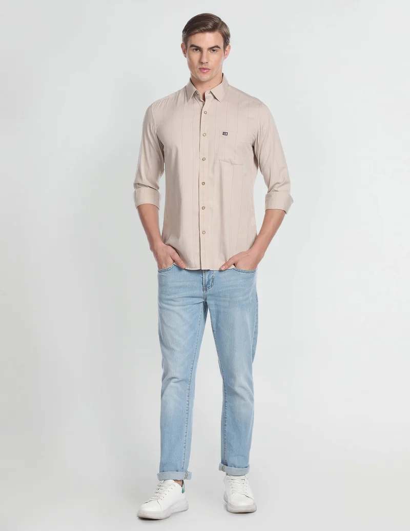 Arrow Beige Manhattan Slim Fit Twill Shirt for Men | Best Price UAE