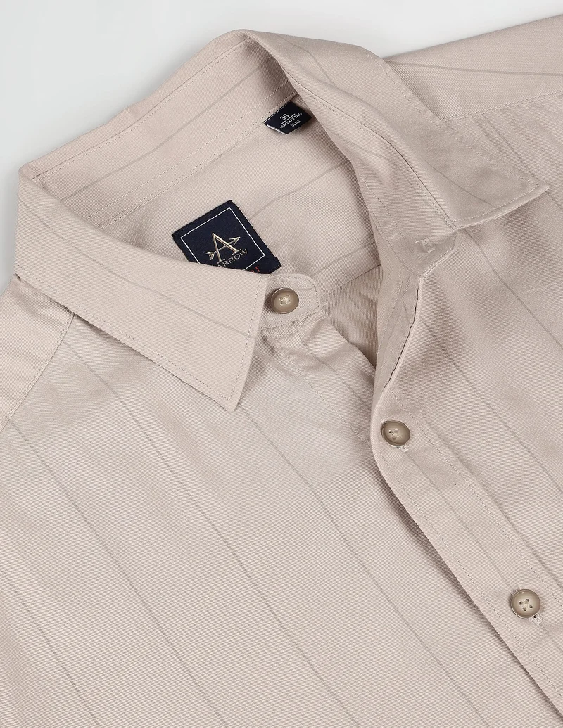 Arrow Beige Manhattan Slim Fit Twill Shirt for Men | Best Price UAE