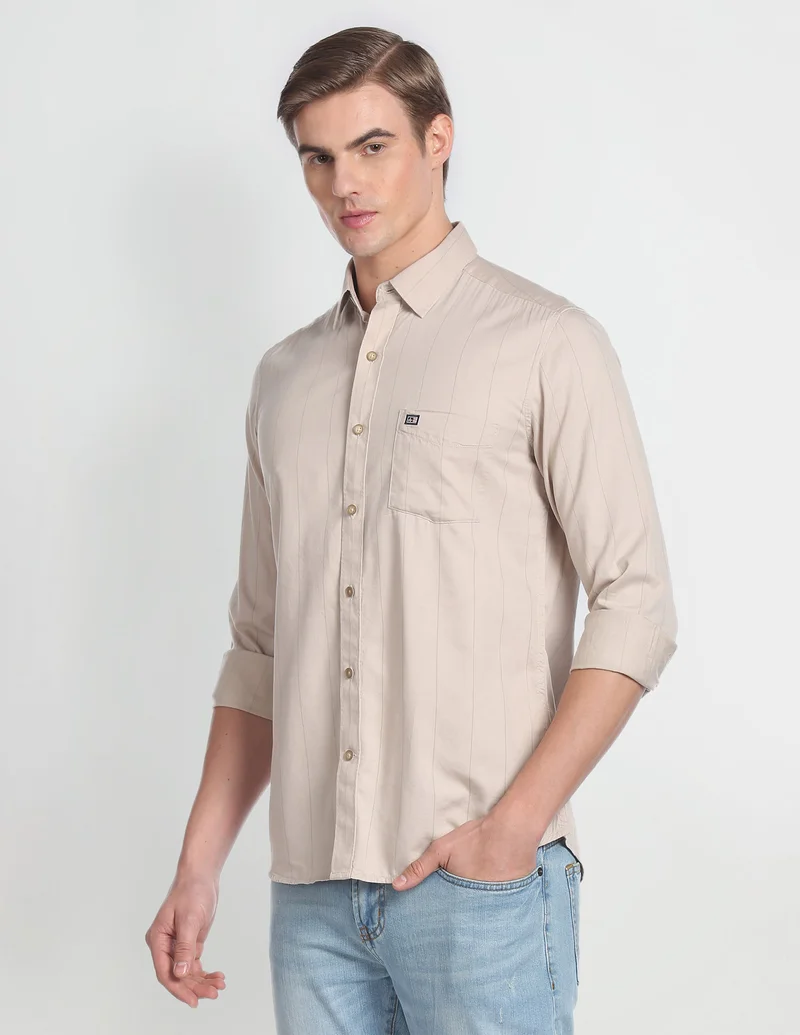 Arrow Beige Manhattan Slim Fit Twill Shirt for Men | Best Price UAE