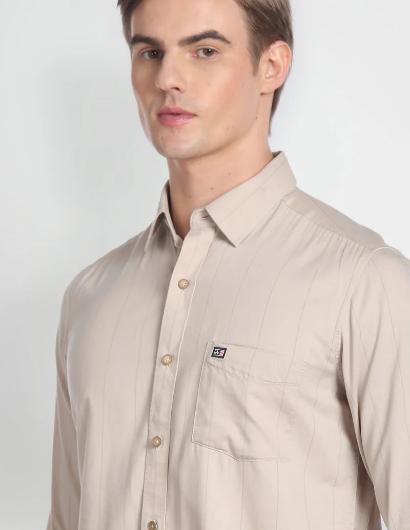 Arrow Beige Manhattan Slim Fit Twill Shirt for Men | Best Price UAE