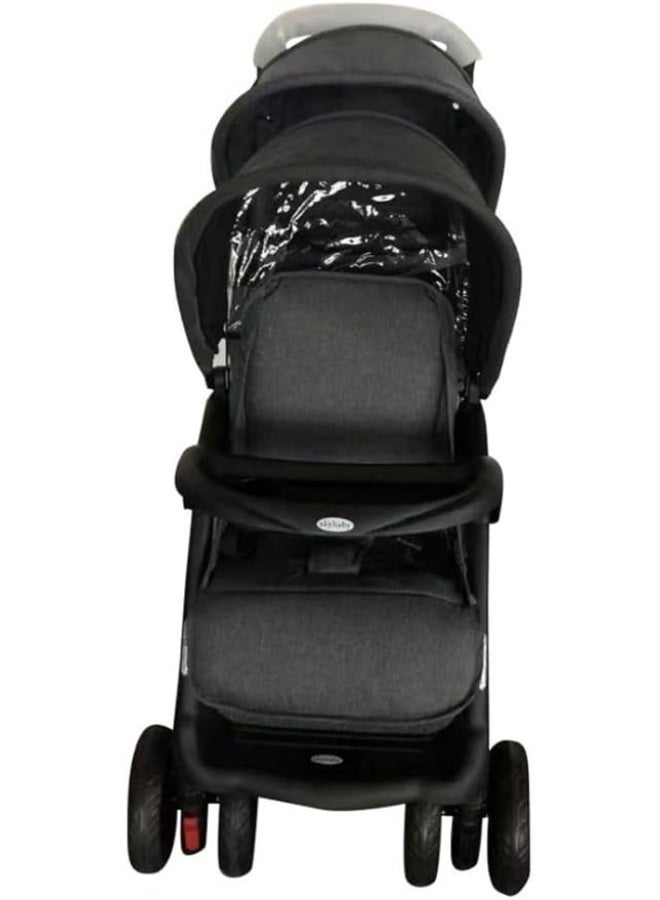 SKY Twin baby Stroller with Canopy, Adjustable Seats, and Large Storage Basket,with food try BLACK GREY - Image 2