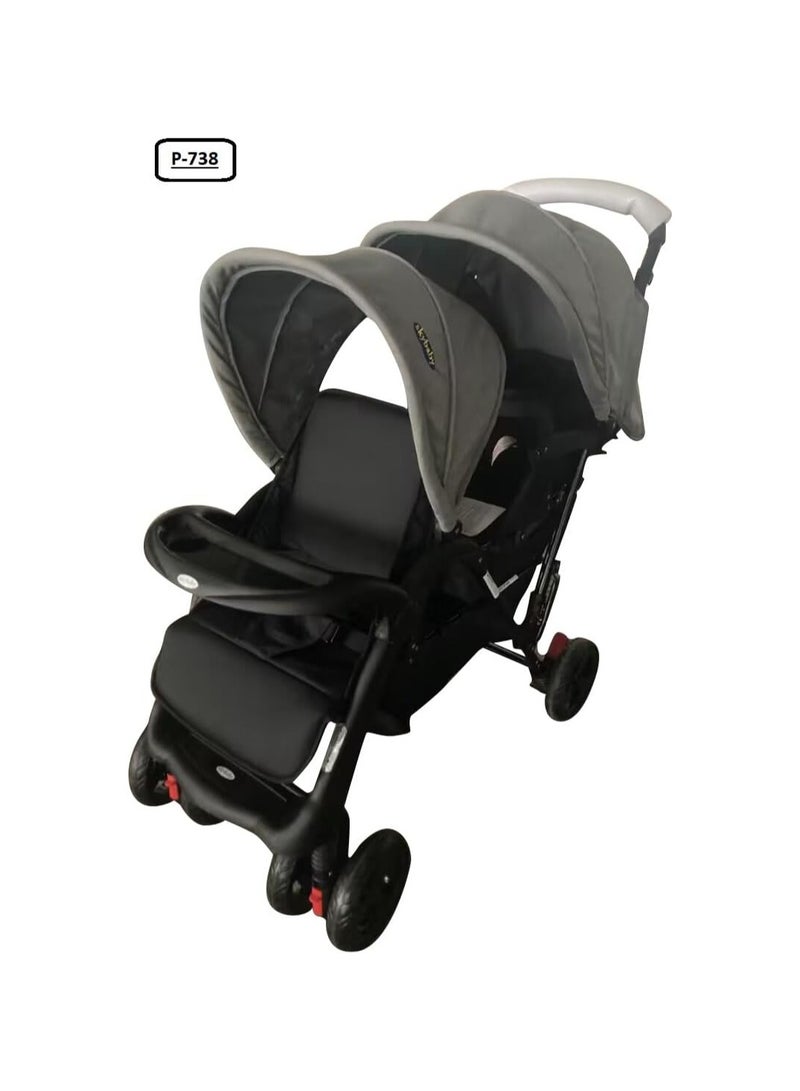 SKY Twin baby Stroller with Canopy, Adjustable Seats, and Large Storage Basket,with food try BLACK GREY - Image 5
