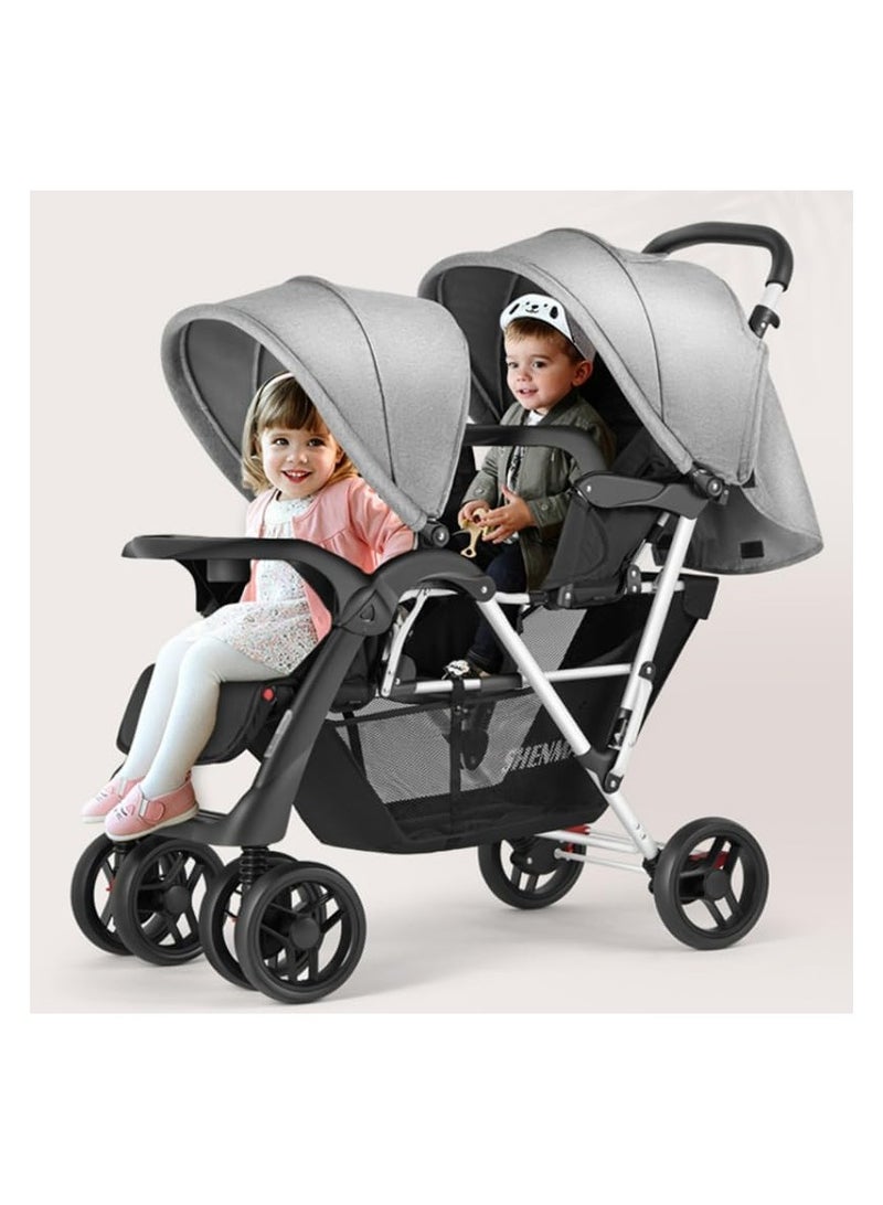 SKY Twin baby Stroller with Canopy, Adjustable Seats, and Large Storage Basket,with food try BLACK GREY - Image 3