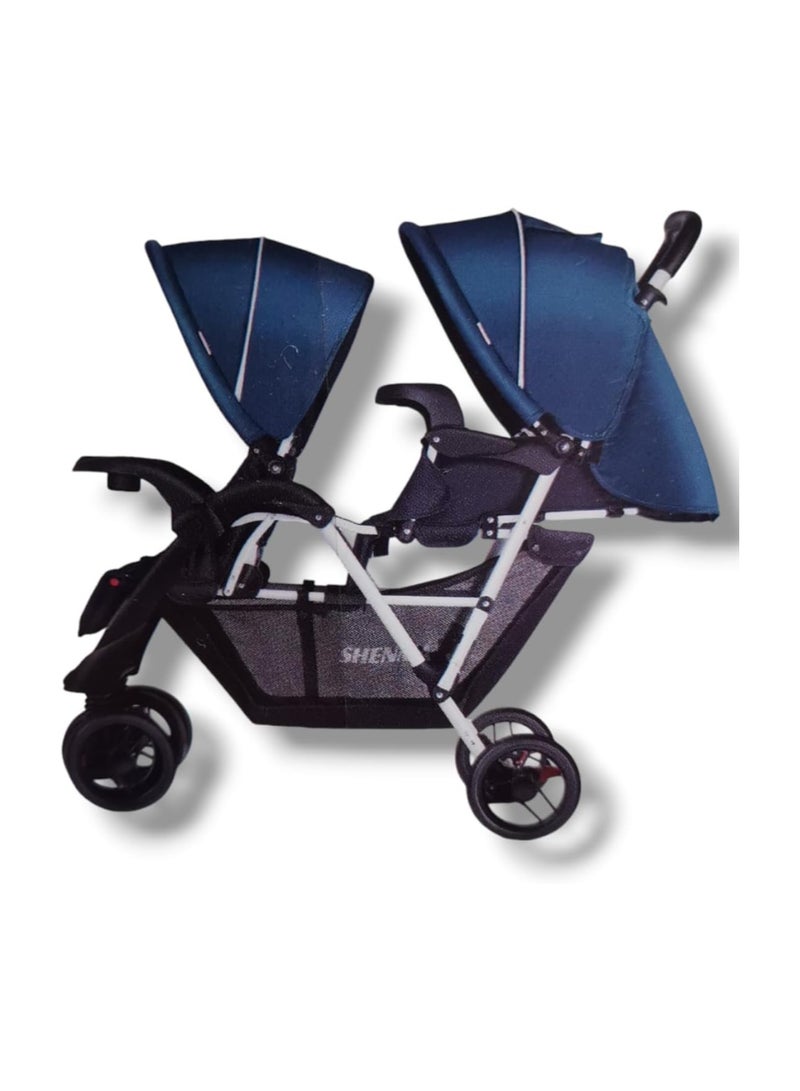 SKY Twin baby Stroller with Canopy, Adjustable Seats, and Large Storage Basket,with food try BLACK GREY - Image 4