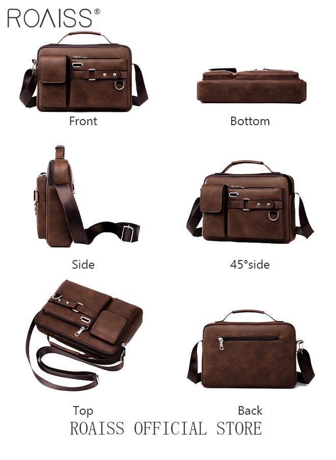 roaiss - Business Messenger Shoulder Bag PU Leather Retro Chic Handbag Casual Portable Zipper Crossbody Shoulder Bag Husband Gift for Men Travel Work Office - Image 1