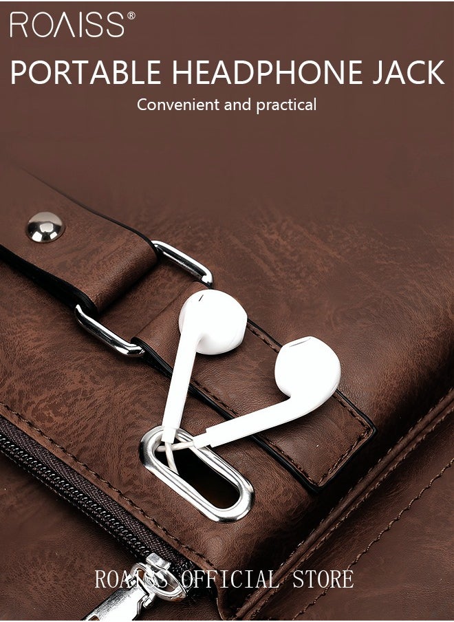 roaiss - Business Messenger Shoulder Bag PU Leather Retro Chic Handbag Casual Portable Zipper Crossbody Shoulder Bag Husband Gift for Men Travel Work Office - Image 1