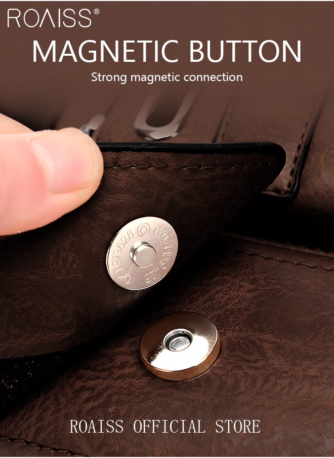 roaiss - Business Messenger Shoulder Bag PU Leather Retro Chic Handbag Casual Portable Zipper Crossbody Shoulder Bag Husband Gift for Men Travel Work Office - Image 1