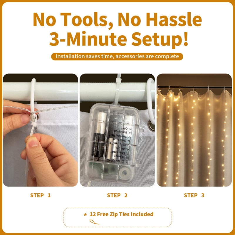Patioman Waterproof LED Shower Curtain Lights - 72 Inch Fairy Lights for Bathroom, 8 Modes Warm White Spa Mood Lighting for Dark Bathrooms and Outdoor DÃ©cor (No Curtain) - Image 5