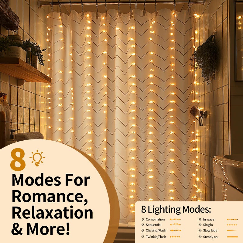 Patioman Waterproof LED Shower Curtain Lights - 72 Inch Fairy Lights for Bathroom, 8 Modes Warm White Spa Mood Lighting for Dark Bathrooms and Outdoor DÃ©cor (No Curtain) - Image 4