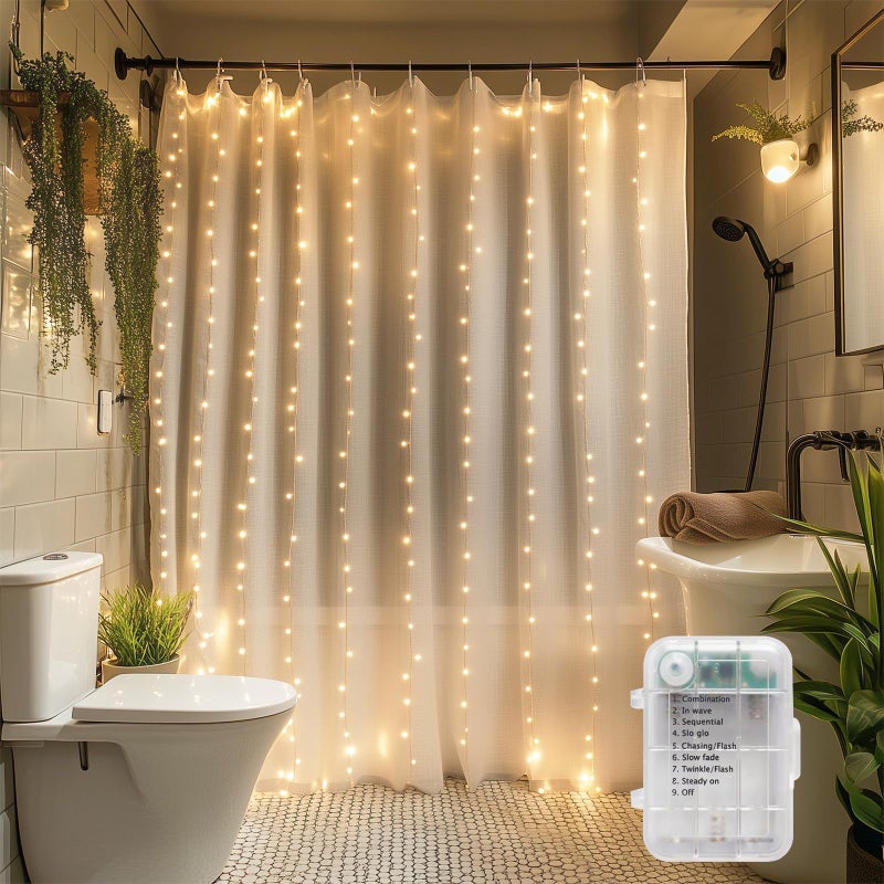 Patioman Waterproof LED Shower Curtain Lights - 72 Inch Fairy Lights for Bathroom, 8 Modes Warm White Spa Mood Lighting for Dark Bathrooms and Outdoor DÃ©cor (No Curtain) - Image 1